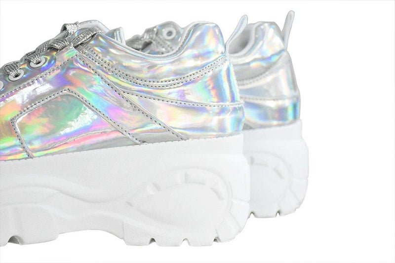 LUCKY STEP Women Chunky Platform Dad Colorblock White Neon Green Fuchsia Hologram Silver Casual Lace-Up Walking Sneakers (10 B(M) US, Hologram Silver) - Image 5